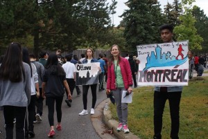 Students participating in the Terry Fox Walk