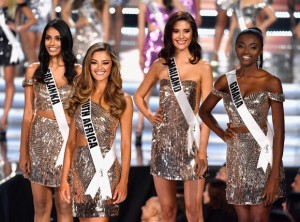 (L-R) Miss Sri Lanka 2017 Christina Peiris, Miss South Africa 2017 Demi-Leigh Nel-Peters, Miss Thailand 2017 Maria Poonlertlarp, and Miss Ghana 2017 Ruth Quarshie are named top 16 finalists during the 2017 Miss Universe Pageant at The Axis at Planet Hollywood Resort & Casino on November 26, 2017 in Las Vegas, Nevada. (Photo by Frazer Harrison/Getty Images)